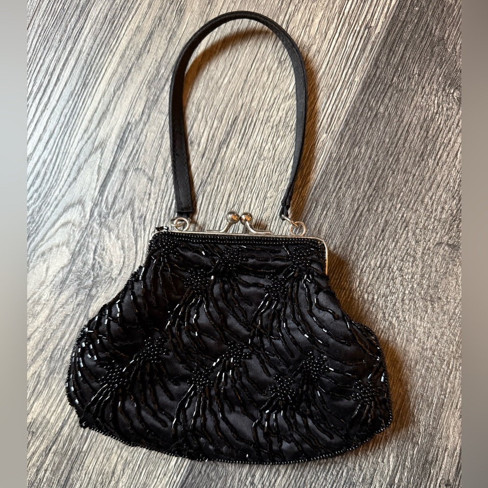 Vintage Black Beaded Evening Handbag